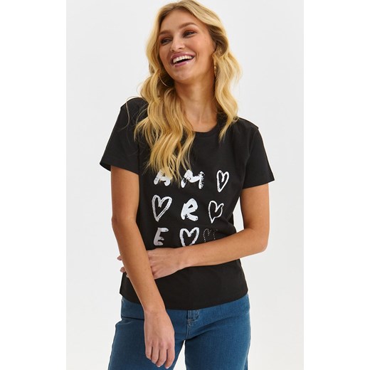 Bawełniany t-shirt damski SPO6102, Kolor czarny-wzór, Rozmiar 34, Top Secret ze sklepu Primodo w kategorii Bluzki damskie - zdjęcie 168925785
