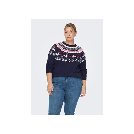 ONLY Carmakoma Sweter Snow 15273632 Granatowy Regular Fit 50_52 MODIVO