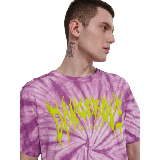 Cropp - Fioletowa koszulka z efektem tie-dye i nadrukiem - fioletowy Cropp L wyprzedaż Cropp