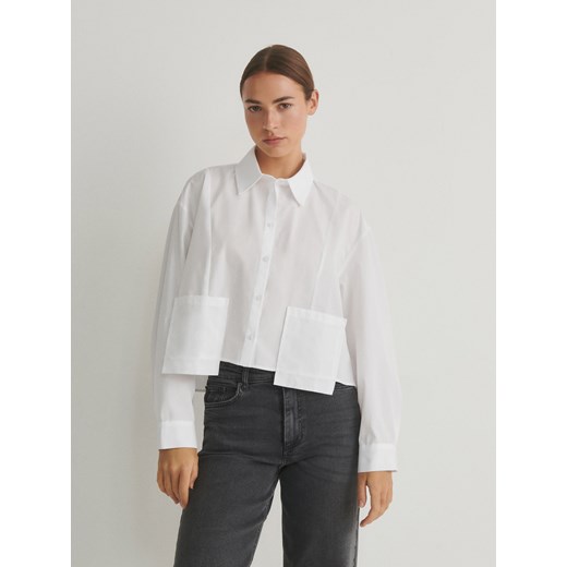 Reserved - Koszula z ozdobnymi kieszeniami - biały ze sklepu Reserved w kategorii Koszule damskie - zdjęcie 168930586