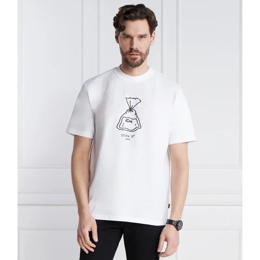 T-shirt męski BOSS HUGO na wiosnę biały z krótkimi rękawami 