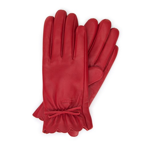 Damskie rękawiczki skórzane z falbanką i kokardką czerwone ze sklepu WITTCHEN w kategorii Rękawiczki damskie - zdjęcie 168935225