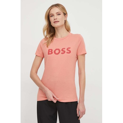 Boss Orange t-shirt bawełniany BOSS ORANGE damski kolor czerwony 50501139 ze sklepu ANSWEAR.com w kategorii Bluzki damskie - zdjęcie 168936056