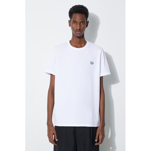 Fred Perry t-shirt bawełniany Ringer T-Shirt męski kolor biały z aplikacją M3519.100 ze sklepu PRM w kategorii T-shirty męskie - zdjęcie 168957275