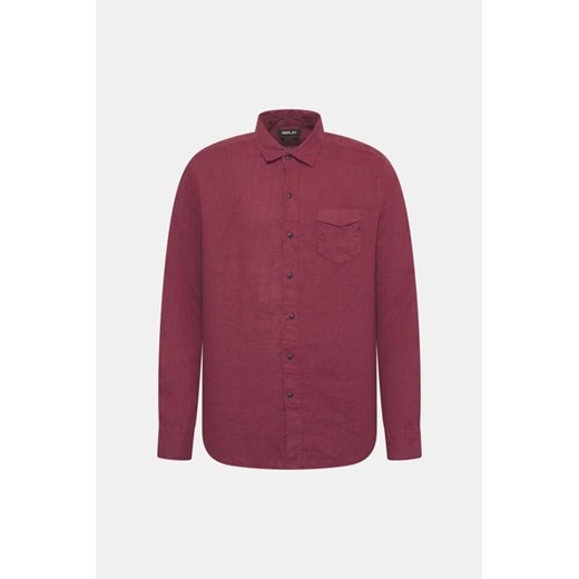 REPLAY Lniana koszula - Bordowy - Mężczyzna - 2XL(2XL) Replay L (L) wyprzedaż Halfprice
