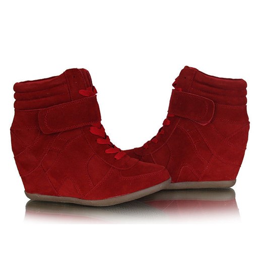 Czerwone koturny sneakersy /G1-3 W83 tpa1149/ pantofelek24 brazowy skóra