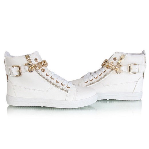 Płaskie białe sneakersy z łańcuchem /E6-2 W209 Sel10x5/ pantofelek24 szary sportowy