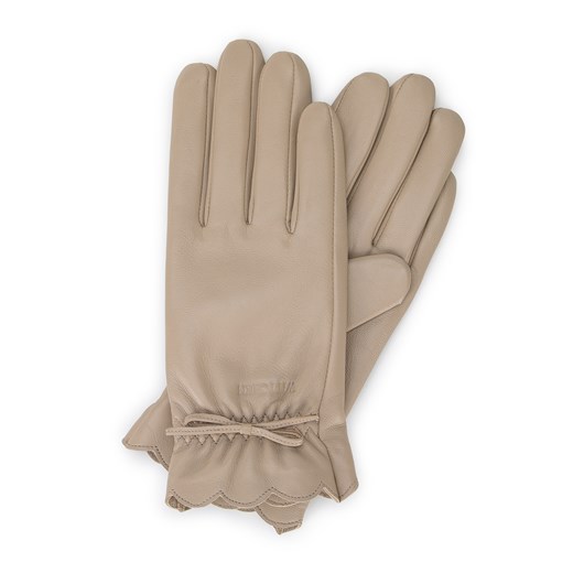 Damskie rękawiczki skórzane z falbanką i kokardką beżowe ze sklepu WITTCHEN w kategorii Rękawiczki damskie - zdjęcie 168962289