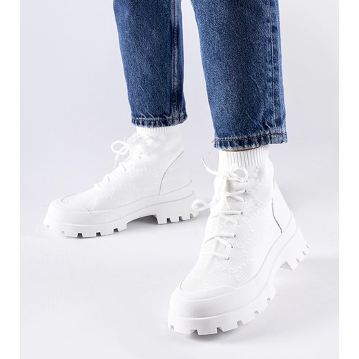 Białe wysokie sneakersy Éric ze sklepu gemre w kategorii Workery damskie - zdjęcie 168963908