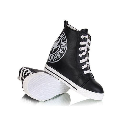 Czarne trampki sneakersy /G11-1 W65 tp3/ pantofelek24 czarny na koturnie