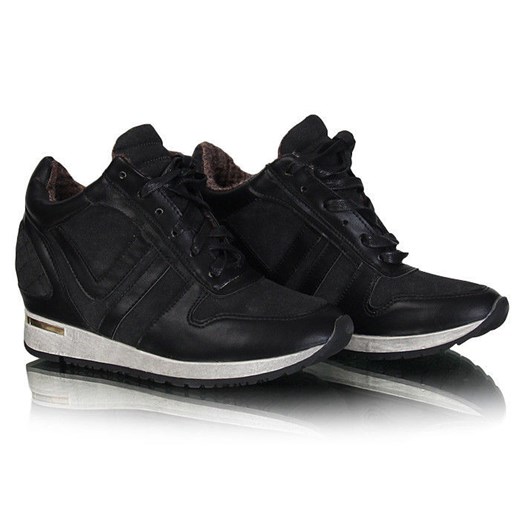 Sznurowane botki sneakersy /F2-3 W129 Pn1/ Czarne pantofelek24 czarny futra