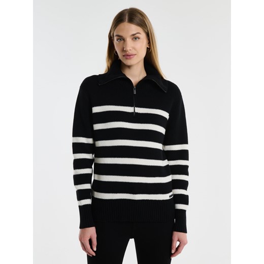 Sweter damski w czarno-białe paski rozpinany z dodatkiem kaszmiru Stripalia 906 ze sklepu Big Star w kategorii Swetry damskie - zdjęcie 168974538