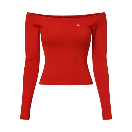 Tommy Jeans Damska koszulka z długim rękawem Kobiety Bawełna czerwony jednolity ze sklepu vangraaf w kategorii Bluzki damskie - zdjęcie 168975177