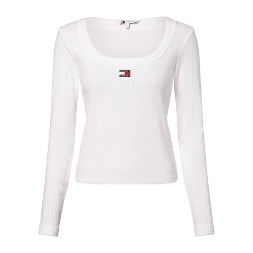Tommy Jeans Damska koszulka z długim rękawem Kobiety Bawełna biały jednolity ze sklepu vangraaf w kategorii Bluzki damskie - zdjęcie 168975179