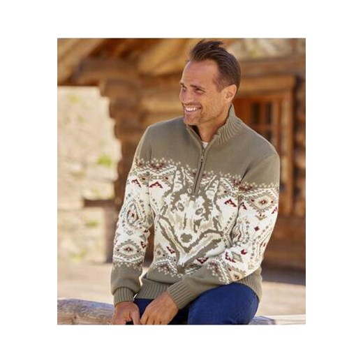 Sweter z wykładanym kołnierzem i motywem wilka Atlas For Men dostępne inne rozmiary promocyjna cena Atlas For Men