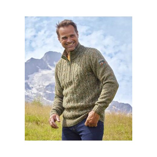 Trykotowy sweter z wykładanym kołnierzem i warkoczami Forest ze sklepu Atlas For Men w kategorii Swetry męskie - zdjęcie 168977957