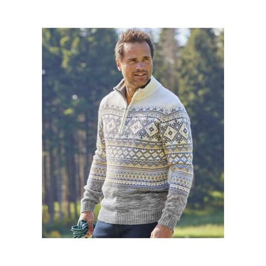 Trykotowy, żakardowy sweter z wykładanym kołnierzem ze sklepu Atlas For Men w kategorii Swetry męskie - zdjęcie 168978399