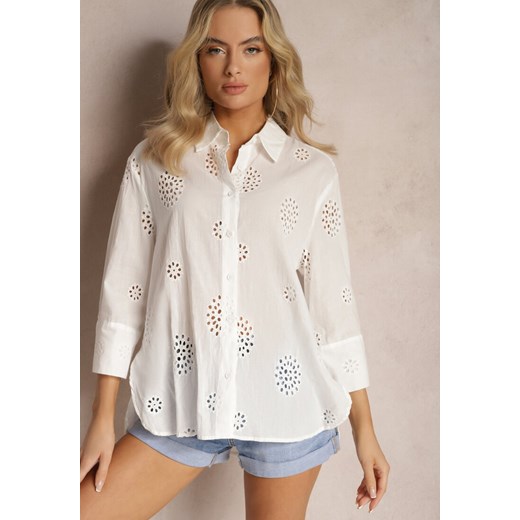 Biała Haftowana Koszula z Bawełny na Guziki Bernicce ze sklepu Renee odzież w kategorii Koszule damskie - zdjęcie 168980869