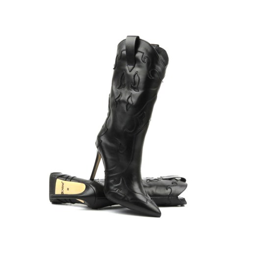 Skórzane botki, kowbojki  damskie na szpilce - CARINII B9360, czarne ze sklepu ulubioneobuwie w kategorii Kozaki damskie - zdjęcie 168980939