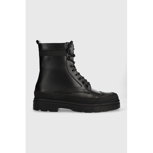 Calvin Klein buty skórzane LACE UP BOOT HIGH męskie kolor czarny HM0HM01213 ze sklepu ANSWEAR.com w kategorii Buty zimowe męskie - zdjęcie 168981688