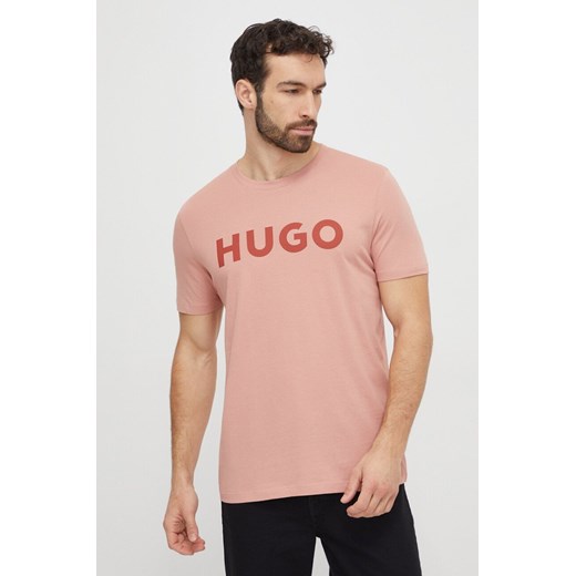 HUGO t-shirt bawełniany męski kolor różowy z nadrukiem 50467556 ze sklepu ANSWEAR.com w kategorii T-shirty męskie - zdjęcie 168981767