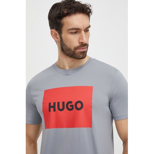 HUGO t-shirt bawełniany kolor szary z nadrukiem 50467952 ze sklepu ANSWEAR.com w kategorii T-shirty męskie - zdjęcie 168981779