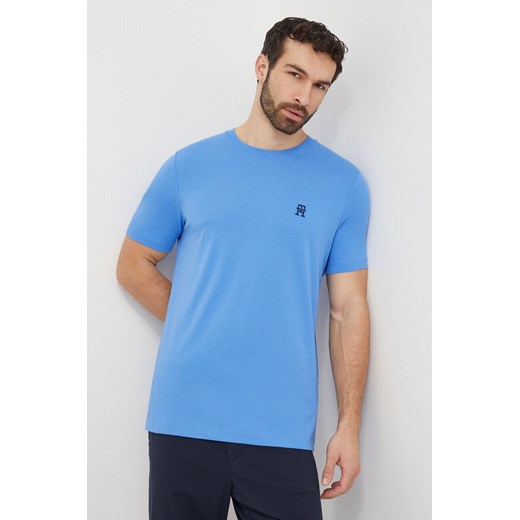 Tommy Hilfiger t-shirt bawełniany męski kolor niebieski z aplikacją MW0MW33987 ze sklepu ANSWEAR.com w kategorii T-shirty męskie - zdjęcie 168982628