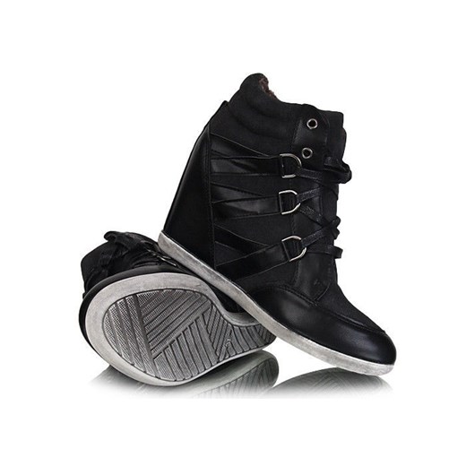 Czarne botki sneakersy /G12-1 W95 sel0x2/ pantofelek24 czarny podszewka