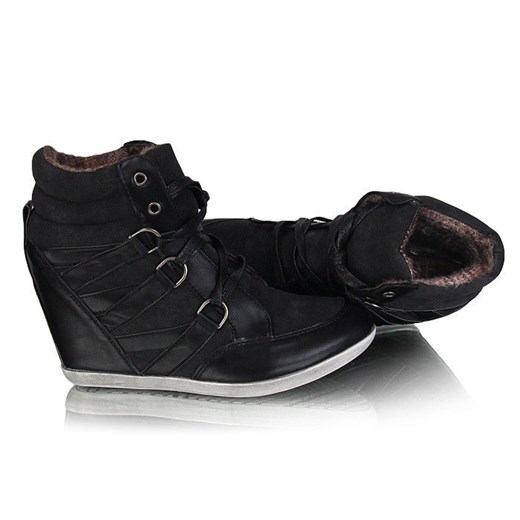 Czarne botki sneakersy /G12-1 W95 sel0x2/ pantofelek24 czarny skóra