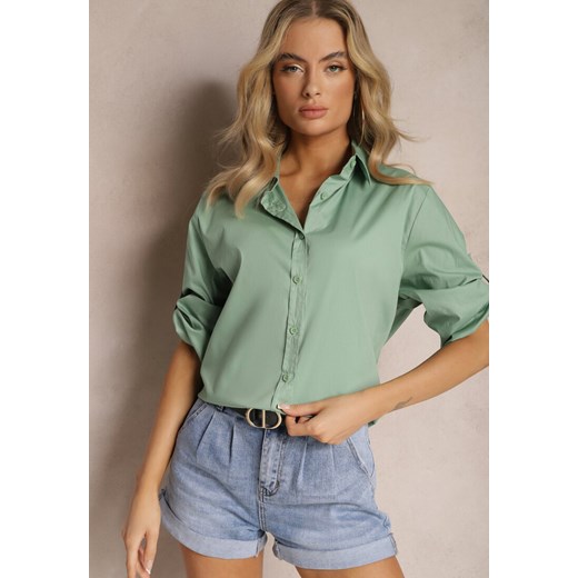 Zielona Oversizowa Koszula Bawełniana o Klasycznym Kroju Alattia ze sklepu Renee odzież w kategorii Koszule damskie - zdjęcie 168988375