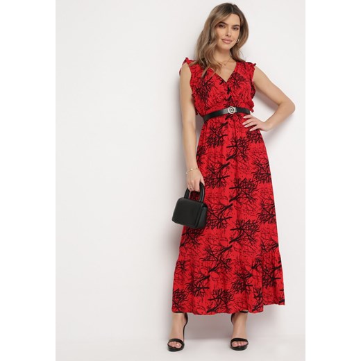 Czerwona Maxi Sukienka Rozkloszowana z Wiskozy z Kopertową Górą Wiracia ze sklepu Born2be Odzież w kategorii Sukienki - zdjęcie 168988676