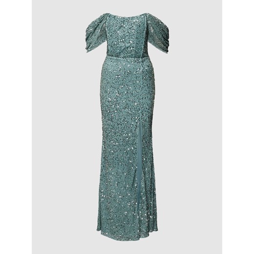 Sukienka Lace & Beads z okrągłym dekoltem z krótkim rękawem z szyfonu w cekiny z aplikacjami  