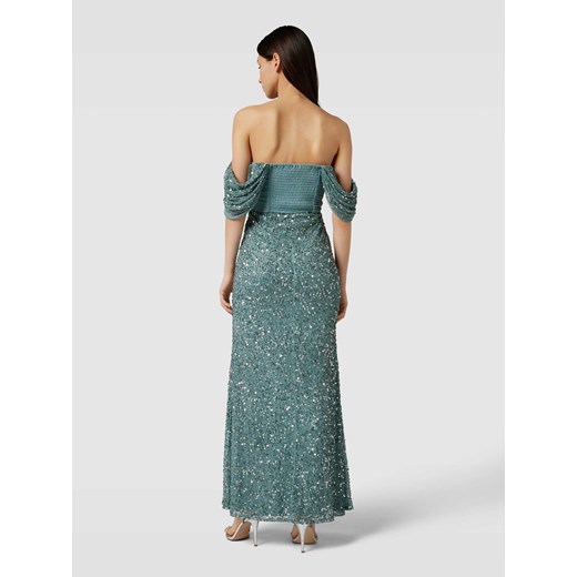 Sukienka Lace & Beads w cekiny zielona z aplikacjami  z szyfonu maxi 