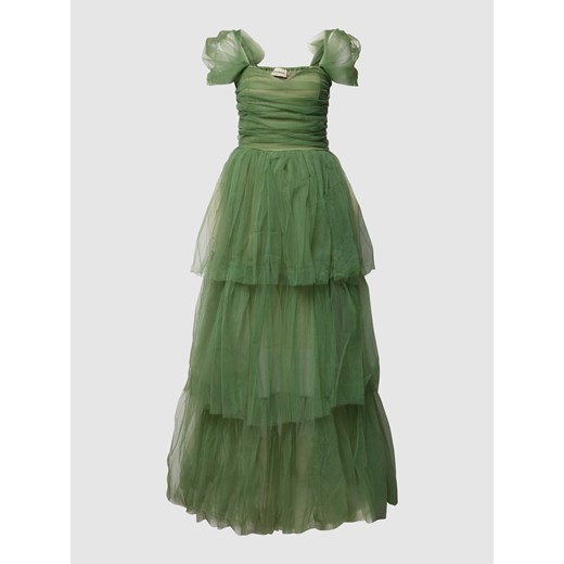 Sukienka Lace & Beads maxi zielona z tiulu rozkloszowana 