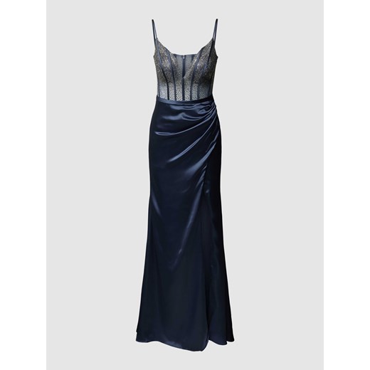 Sukienka Luxuar Fashion satynowa z dekoltem v z aplikacją na ramiączkach 