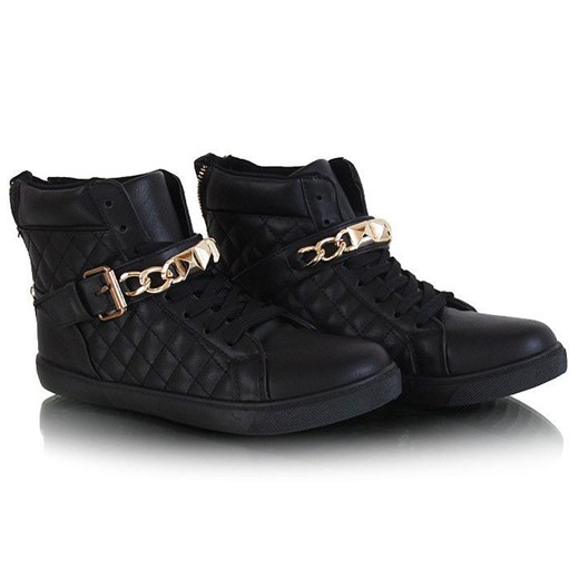 Płaskie czarne sneakersy trampki z łańcuchem /D4-3 W219 Sel1x70/ pantofelek24 czarny skóra