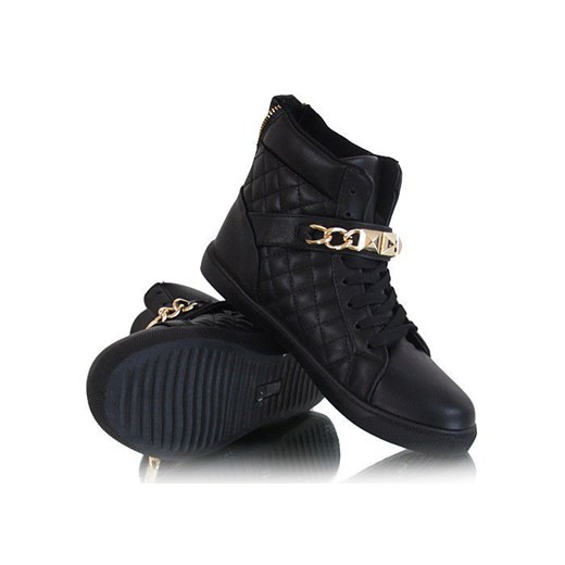 Płaskie czarne sneakersy trampki z łańcuchem /D4-3 W219 Sel1x70/ pantofelek24 czarny skóra ekologiczna