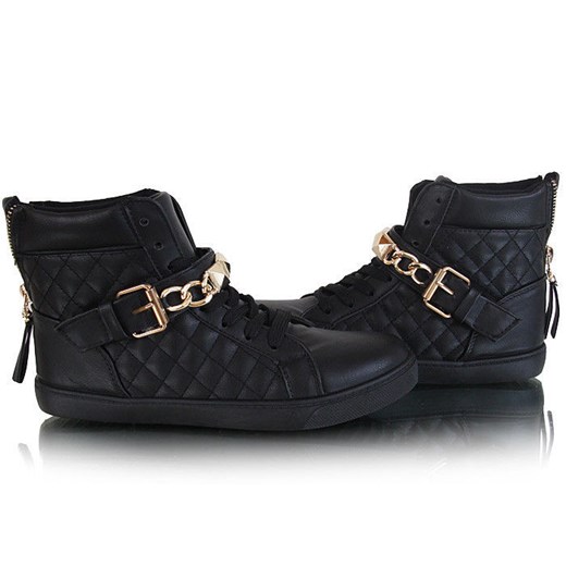 Płaskie czarne sneakersy trampki z łańcuchem /D4-3 W219 Sel1x70/ pantofelek24  trzewiki