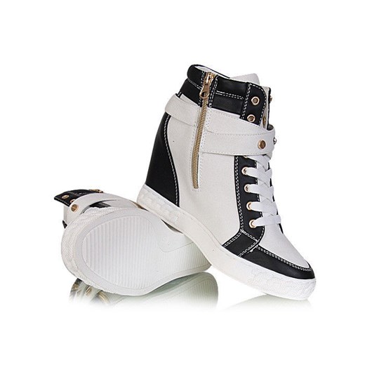 Białe sneakersy sportowe botki /G10-2 W23 Pn3x70/ Whi pantofelek24 szary paski