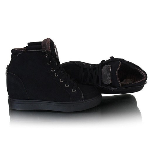 Modne botki sneakersy /C2-1 W259 Sel1298/ Czarne pantofelek24 czarny skóra