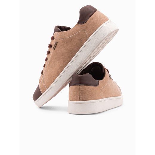 Buty męskie sneakresy z łączonych materiałów - brązowe V1 OM-FOCS-0108 40 ombre