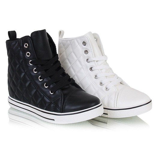 Pikowane trampki sneakersy /C1-3 W257 Sel3739/ Białe pantofelek24 czarny na koturnie