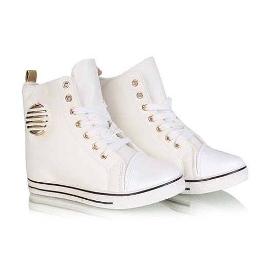 Białe botki sneakersy /F3-2 W118 sel3x4/ pantofelek24 bezowy na koturnie