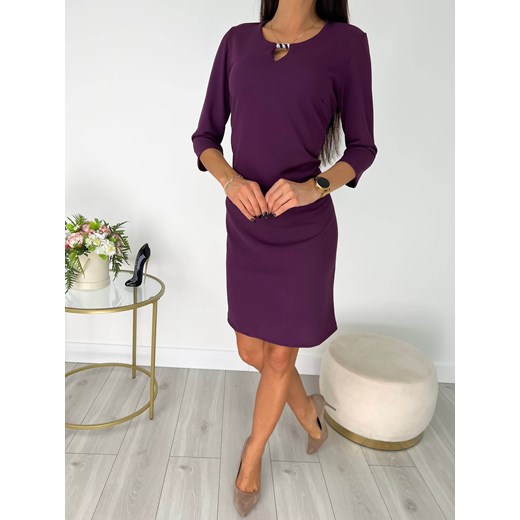 Ciemnofioletowa Klasyczna Sukienka ze sklepu ModnaKiecka.pl w kategorii Sukienki - zdjęcie 169004069