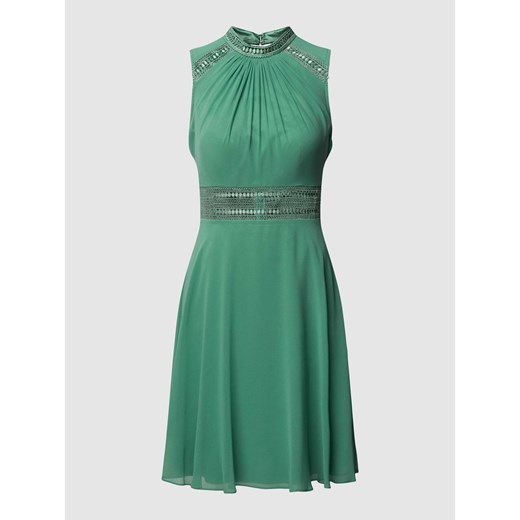 Sukienka zielona V.m. mini rozkloszowana bez rękawów na sylwestra 