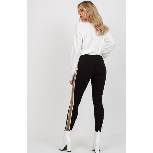 Czarne legginsy damskie z lampasem VI-LG-5020.17X, Kolor czarno-beżowy, Rozmiar M, FactoryPrice ze sklepu Primodo w kategorii Spodnie damskie - zdjęcie 169010628