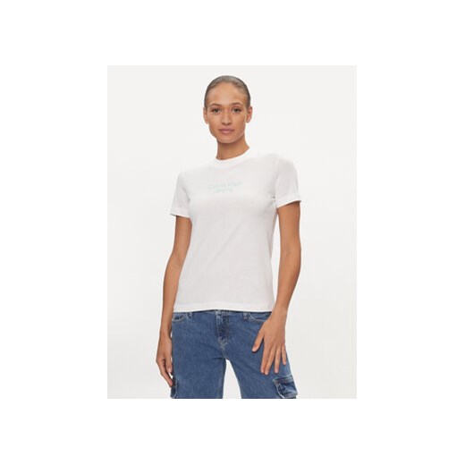 Calvin Klein Jeans T-Shirt Institutional J20J223222 Biały Regular Fit ze sklepu MODIVO w kategorii Bluzki damskie - zdjęcie 169017248
