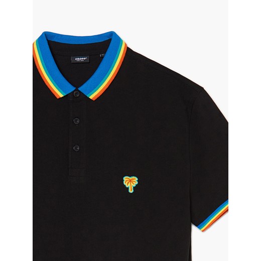 Cropp - Czarna koszulka polo z kolorowym kołnierzykiem - czarny Cropp S Cropp