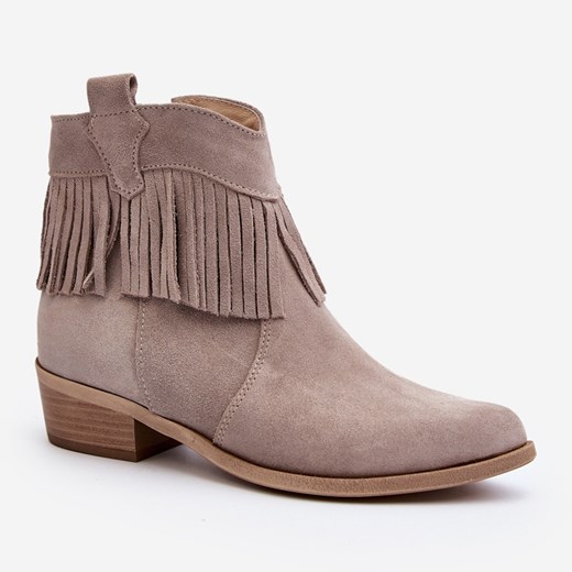 Botki Zazoo zamszowe casual bez zapięcia na obcasie
