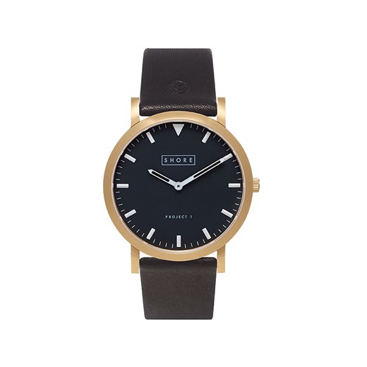 **Shore Projects St Ives black Dial Black Leather Strap Watch topshop  
